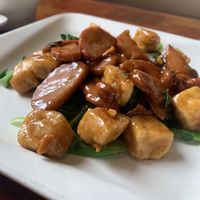 ting-ting two flavor: mock chicken and mock pork in a walnut sauce omnomnomnomnom   at Veggie Heaven in Denville