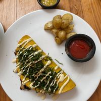 Mushroom omelette  at The Pitted Date in Tulum