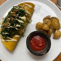 Spinach omelette  at The Pitted Date in Tulum