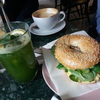 Avocado bagel and green parsley lemonade at Iluzjon Café Bar in Warsaw