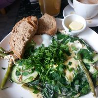Eggs and spinach at Iluzjon Café Bar in Warsaw
