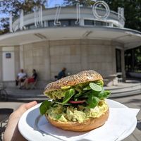 faux egg bagel at Iluzjon Café Bar in Warsaw