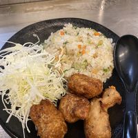 Vegan karage and fried rice   at Menbaka Fire Ramen めん馬鹿 in Kyoto