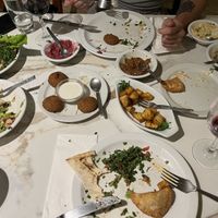 falaffel, hummus, parsley salad, other dips..  at Cleopatra in Limassol