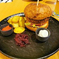 Lentil burger at Spojka Karlin in Prague