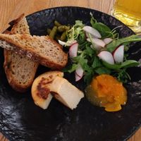 Baked Cashew Cheese with Bread. Vegan. CZK 165 at Spojka Karlin in Prague