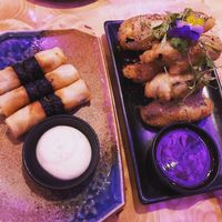 Wild mushroom spring rolls and salt n pepper aubergines  at Tattu in Birmingham