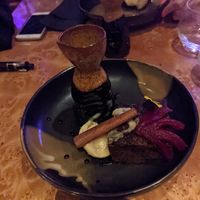 Stick toffee pudding, poached pear, ice-cream and butterscotch sauce at Tattu in Leeds