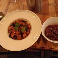 Spicy tofu with purple rice at Mist in Prague