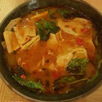 Spicy soup with wonton dumplings at Mist in Prague