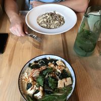 Ramen and pasta with mushrooms at Mist in Prague
