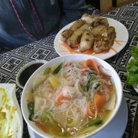 Noodle soup and spring rolls at Sapa Classic Vegan in Sapa