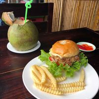 Filling burger at Sapa Classic Vegan in Sapa