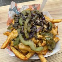 Mushroom Philly Cheesesteak Fries  at Herbivorous in Sheffield