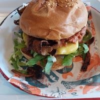 Double cheese burger with "bacon" at Herbivorous in Sheffield