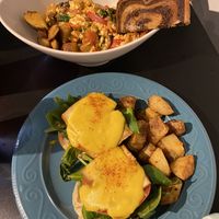 Vegan smoked tofu benedict, veeghan scramble at Tommy's Cafe in North Vancouver