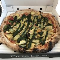Vegan spinach and potato pizza with vegan mozzerella   at DEJ in Copenhagen