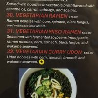 Vegan menu .  at Samurai Ramen in Barcelona