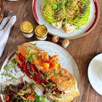 Cream cheese and avo toast and banh mi, which was my favourite  at Coco Bowl in Salento