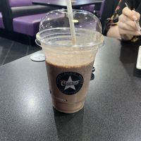 Half drank raspberry chocolate milkshake   at Creams Cafe in Middlesbrough