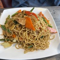Spicy Chow Min with soy chicken  at Bright Star in Rancho Cucamonga