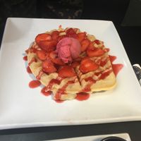 Strawberry waffles  at Creams Cafe in Windsor