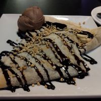 Vegan banana and chocolate crepe with chocolate ice cream at Creams Cafe in Bexleyheath