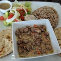 Fole Platter with rice, pita and salad at Falafel n Cafe in Clearwater