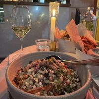 Manitarada and sweet potato fries with vegan cashews dip   at Me Kolonaki in Athens