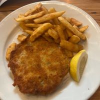 Veggie schnitzel and chips - $14 ($1 extra for tomato sauce?? Really????)  at Schnitz in Cairns