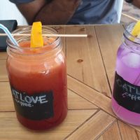 Smoothie with beetroot ginger carrot and really tasty homemade lemonade - highly recommended! at Catlove Coffee in Gijon