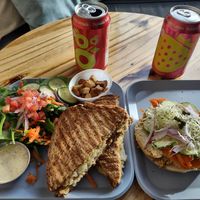 Excellent as usual. Vegan Reuben, side salad w/ vegan Cesar dressing, croutons, everything bagel w/ vegan lox pickled carrots, mustard, cashew cream cheese, cuc's, sprouts, capers. at Simple Cafe in Asheville