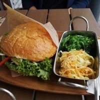 Mushroom Burger with cabbage and seaweed salad at Vegan Burger in Dornbirn
