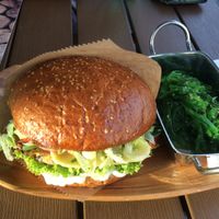 chickpea burger with seaweed salad at Vegan Burger in Dornbirn