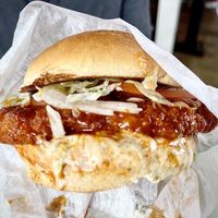 Vegan chicken burger  at Plant Power Fast Food in Long Beach