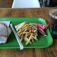 "Bacon" cheese burger meal. $16.00 at Plant Power Fast Food in Long Beach