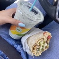 chicken wrap with a cookies and cream shake  at Plant Power Fast Food in Long Beach