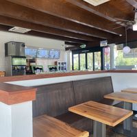Seating Area and Digital Menus   at Plant Power Fast Food in Long Beach