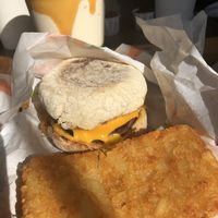 Sausage egg n cheese muffin & salted caramel shake! at Plant Power Fast Food in Long Beach