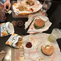 Burgers - bacon cheeseburger, chicken sandwich, and cheeseburger, fries, nuggets, and lemonade 👍 at Plant Power Fast Food in Long Beach