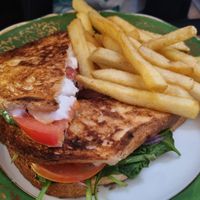 Toastie. Tomato, spinach,  vegan fetta, onion at Samuel Pepys Cafe in Launceston