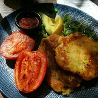Zucchini fritters at Coffee Society in Rockhampton