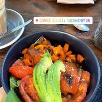 Tex mex bowls and soy lattes (soy milk was curdled) at Coffee Society in Rockhampton