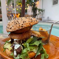 Burger at Aguacate Limón new location -outdoors- at Aguacate Limon in Tulum