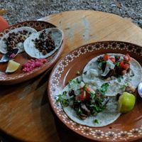 'Steak' and onion taco,  smoked soy taco at Aguacate Limon in Tulum
