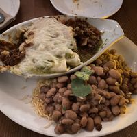 Ordered the enchiladas with the lentil walnut filling and both sauces (half and half).  Perfect for a cold day! Very tasty and flavorful!   at The Burrow in Vancouver