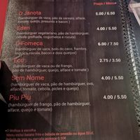 Menu burgers at Proveit in Marco De Canaveses
