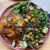 The “autumn pancakes” with pumpkin purée, sautéed tofu and salad. SO delicious. at Madame Julia in Strasbourg