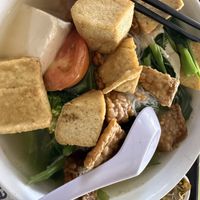Yong Tau Foo with Tofu, Tempeh, enoki mushrooms, broccoli, tomato and mixed leafy greens.    at Zi Zai Vegetarian 自在齋 - Circuit Rd in Central Singapore