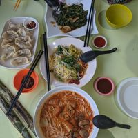 Some of the meal from various stalls - laksa is from this stall. at Zi Zai Vegetarian 自在齋 - Circuit Rd in Central Singapore